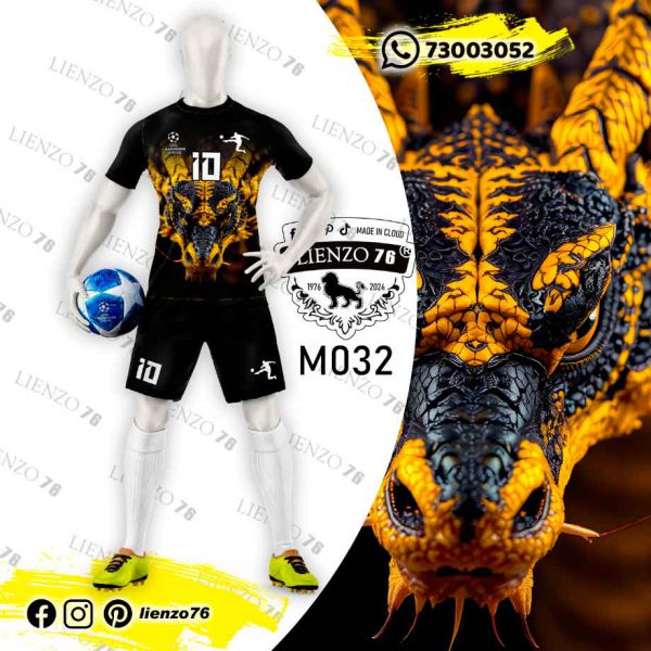 Polera de fútbol sublimada dragón amarillo